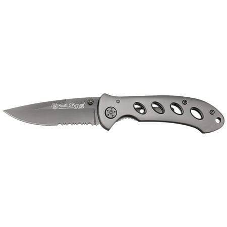 Smith And Wesson Titanium - SW423BS Oasis Serrated Drop Point Blade Knife, Titanium Coated Handle and Blade, 3.2