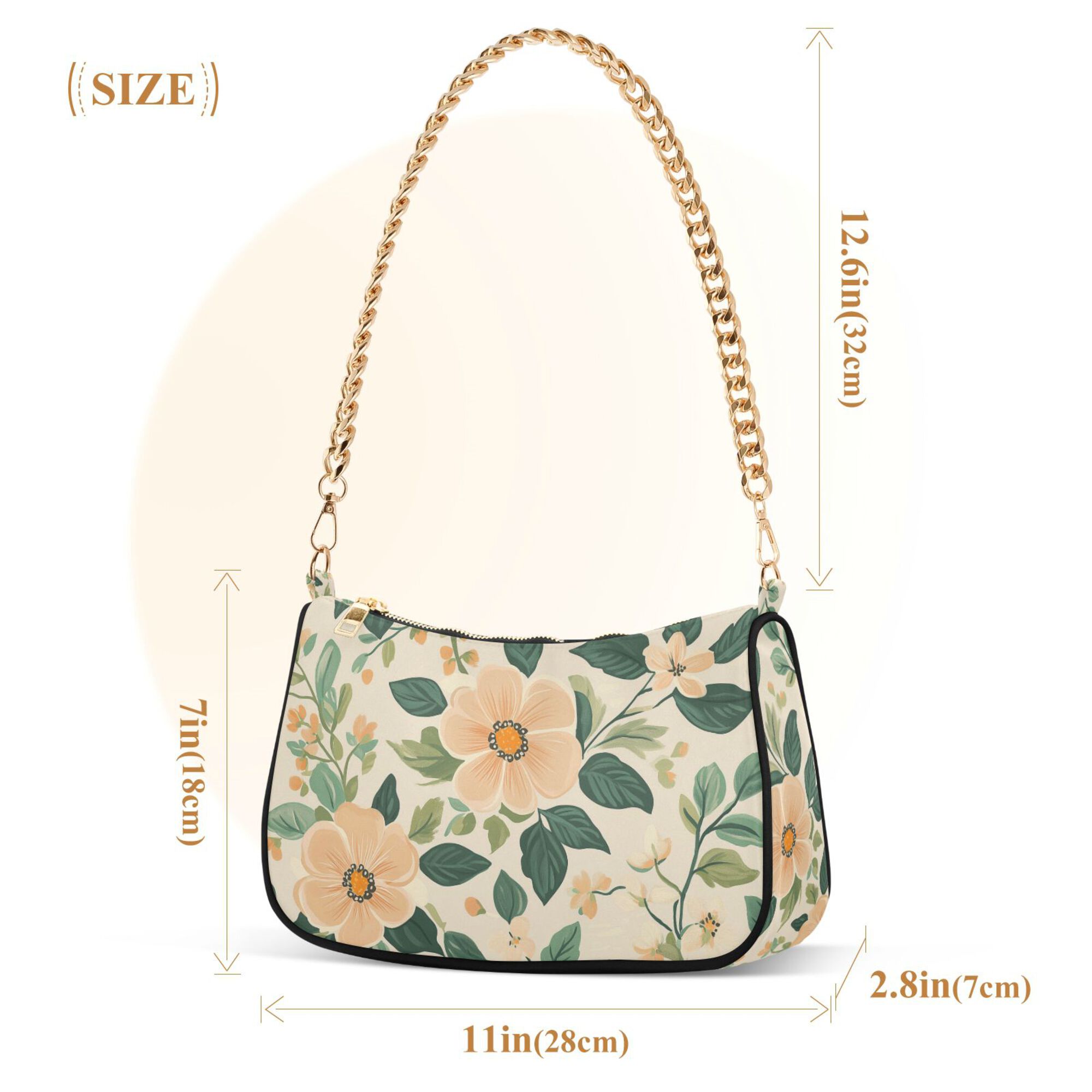 FORMRS Womens Shoulder Bag with Chain Strap Clutch Purse Cute Tote Handbag, Floral Design