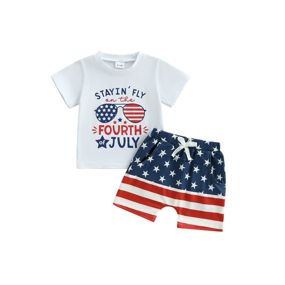CocMouse Toddler Baby Boy 4th of July Outfit Sunglasses Print T-Shirt and Shorts 2 Pcs Set