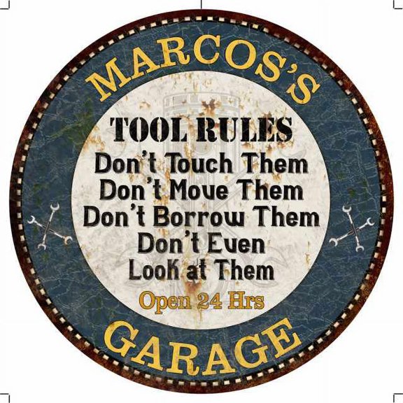 MARCOS'S Garage Rules 14" Round Metal Sign Garage Wall Decor 100140015320