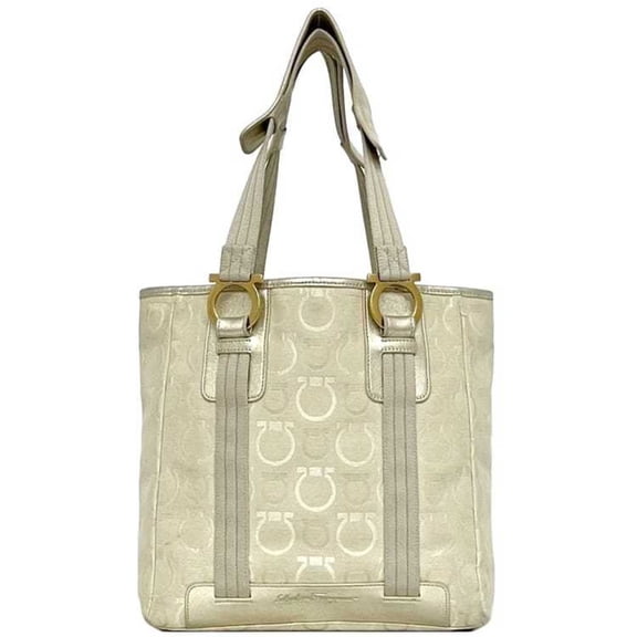 Pre-Owned Salvatore Ferragamo Tote Bag ec-23222 Beige Gancini AP-21 5373 Canvas... (Fair)