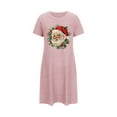 thumbnail image 2 of Sakmal Cute Womens Nightgown Ultra-Soft Christmas Pink Sleepwear Crew Neck Santa Claus Print Short Short Sleeve Nightgowns S-2XL, 2 of 5