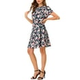 thumbnail image 4 of INSPIRE CHIC Women's Peter Pan Collar Half Placket Vintage Floral Dresses, 4 of 5