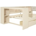 thumbnail image 3 of Wood Twin Platform Bed In Cream With Storage Areas, Drawers & Charging Station, Upholstered Headboard Size Headboard, Storage, Installation, 3 of 6