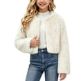 thumbnail image 2 of DYTTDG Girls Plush Cropped Jacket, Long Sleeve Open Front Crew Neck Short Coat, Solid Color Fall Winter Casual Outerwear for Daily Wear, 2 of 8