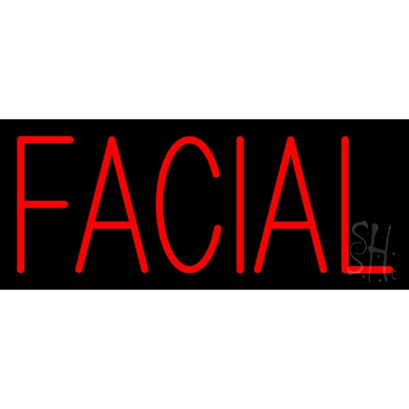 Red Block Facial LED Neon Sign 10 x 24 - inches, Black Square Cut Acrylic Backing, with Dimmer - Bright and Premium built indoor LED Neon Sign for Spa interior decor and storefront.