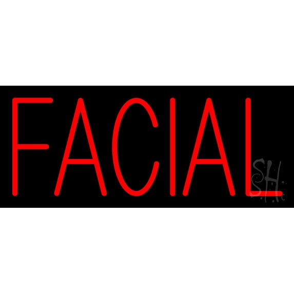 Red Block Facial LED Neon Sign 6 x 15 - inches, Black Square Cut Acrylic Backing, with Dimmer - Bright and Premium built indoor LED Neon Sign for Spa interior decor and storefront.