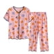 thumbnail image 1 of Conjunto de Dos Piezas para las Mujeres de Verano Casual Manga Corta Cuello Redondo Y Pantalones, Algodón Seda Pijama Conjunto, 1 of 3