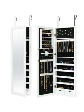 Jewelry Bo Organizers Product Image Best Choice Products Mirrored Hanging Jewelry Cabinet Armoire Organizer Over Door Wall Mount W Keys