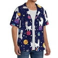 thumbnail image 2 of Gukieu Lama in Space Print Men's Short-sleeved Shirts, Button-down Pocket Shirts, T-shirts, Beach Vacation Travel Summer Clothing-Large, 2 of 5