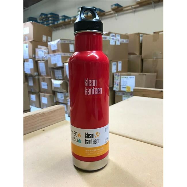 Klean Kanteen 1003108 20 oz Classic Stainless Steel Double Wall Insulated Water Bottle with Loop Cap, Mineral Red