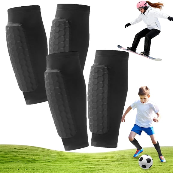 2 Pairs Soccer Shin Guards, Shin Guards Soccer Kids Youth Adult Calf Compression Sleeve with Honeycomb Pads Lightweight Calf Protective Gear for Football & Baseball Boxing MTB for Boys, Girls