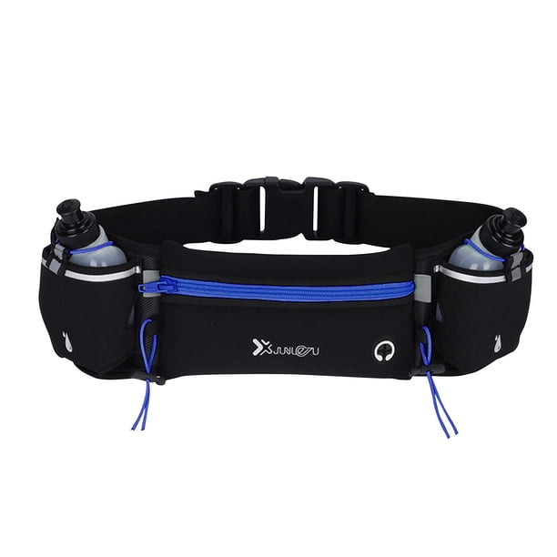 Riñonera para correr con portabotellas | Cinturón de fitness manos libres para hombre y mujer | Funda ajustable para teléfono y diseño reflectante para correr, hacer senderismo y viajar