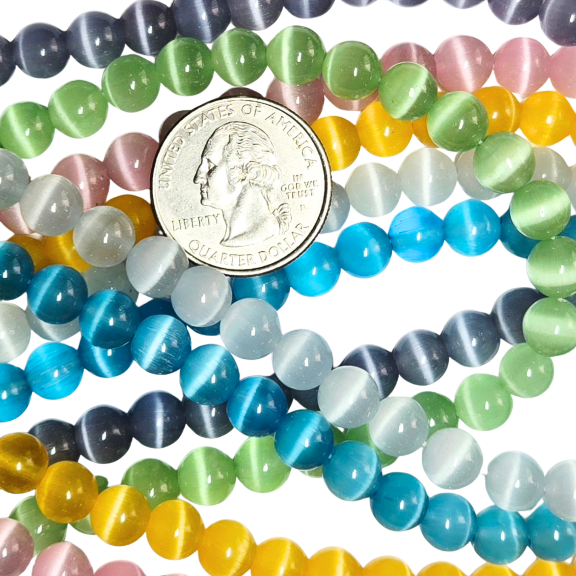 Cat Eye Round Glass Beads Bulk for Jewelry Making, DIY Craft Supplies, Gift for Beader, 8mm, 300 Pcs
