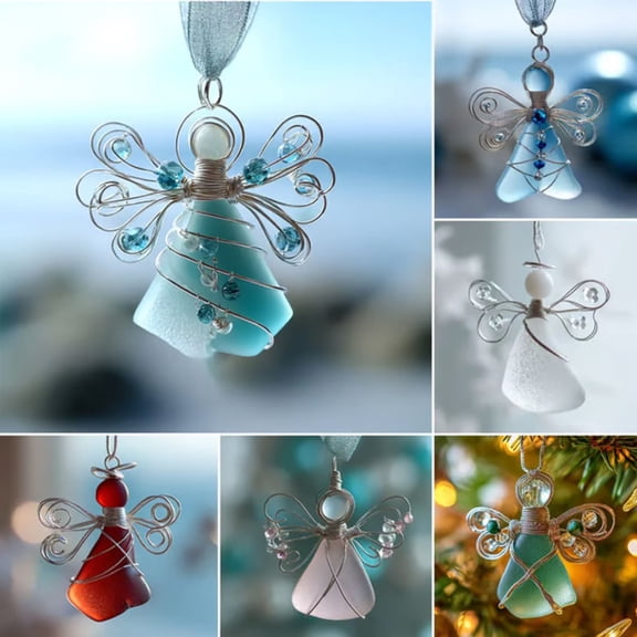 Handmade Sea Glass 2D Ornament, Angel Acrylic Hanging Decor, Sun Catcher Window Art, Indoor Outdoor Home Decoration, 8.8Cm Height