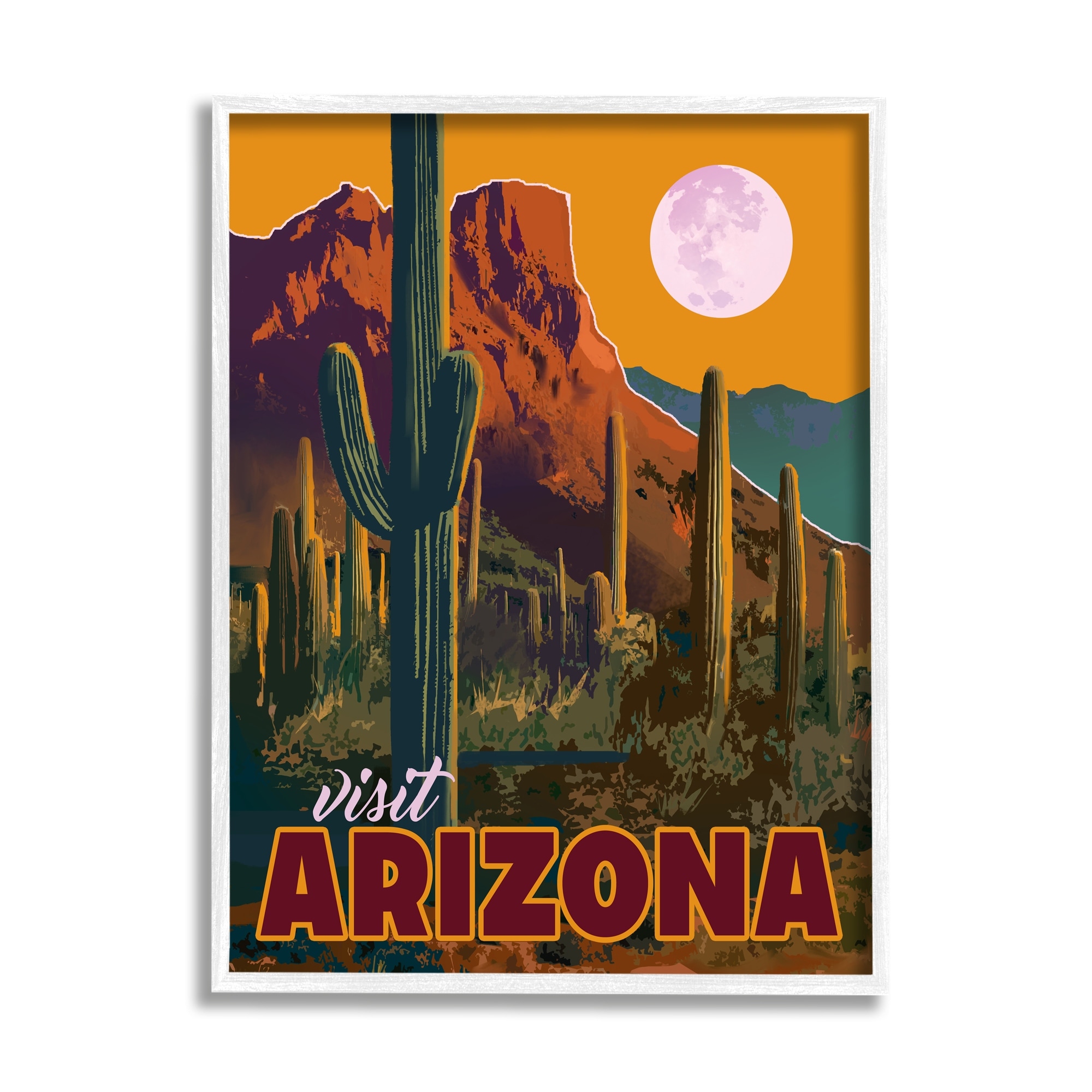 Stupell Industries Visit Arizona Brilliant Desert Sky Arid Vegetation Graphic Art White Framed Art Print Wall Art, Design by David Owens Illustration