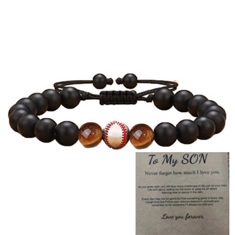 Pulsera de cuentas de fútbol, regalo, pulsera de entrenador de fútbol esmerilada negra, pulsera de béisbol de ojo de tigre