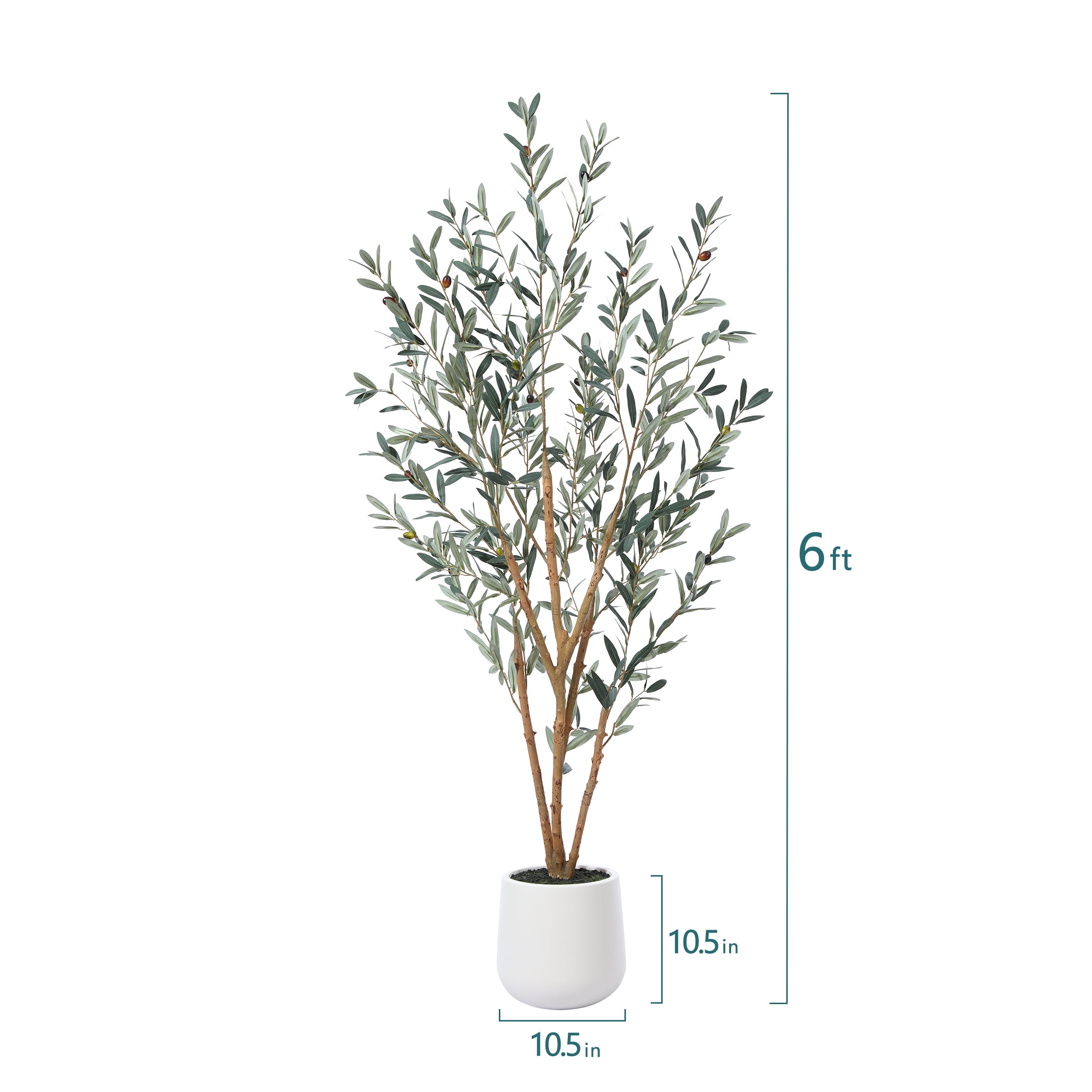 6ft Fake Olive Tree with Oval White Planter, Artificial Olive Plants with Realistic Leaves and Natural Trunk, Big Fake Plants for Home Decor
