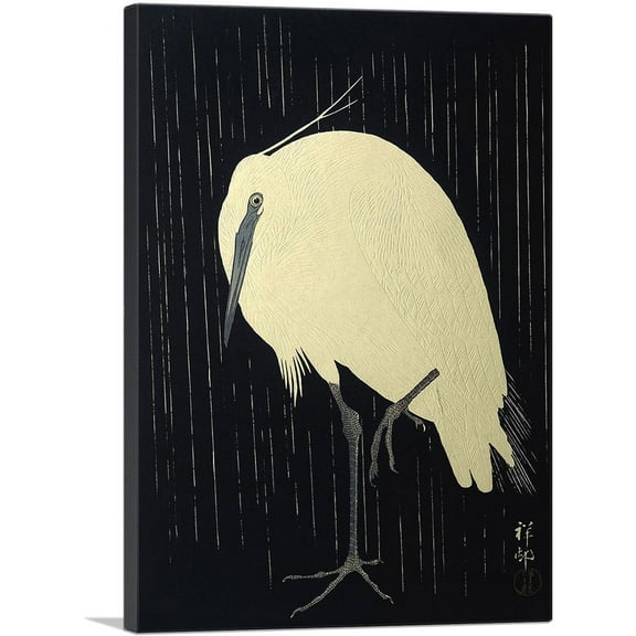 ARTCANVAS White Heron Standing in the Rain Canvas Art Print by Ohara Koson - Size: 18" x 12" (0.75" Deep)