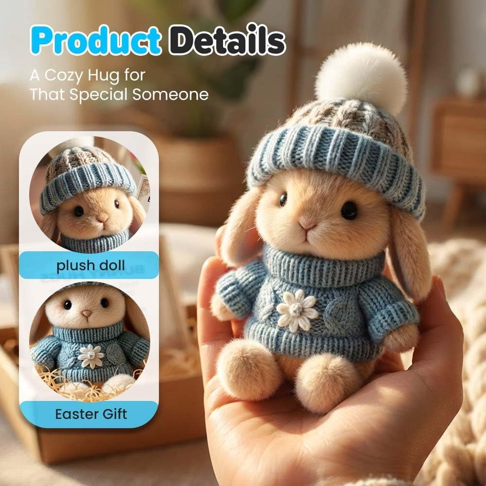 2026 New Handmade Bunny Hug Cute Easter with Card & Light, Soft Plush Rabbit Hugs in Box, Basket Stuffer (Blue) Blue