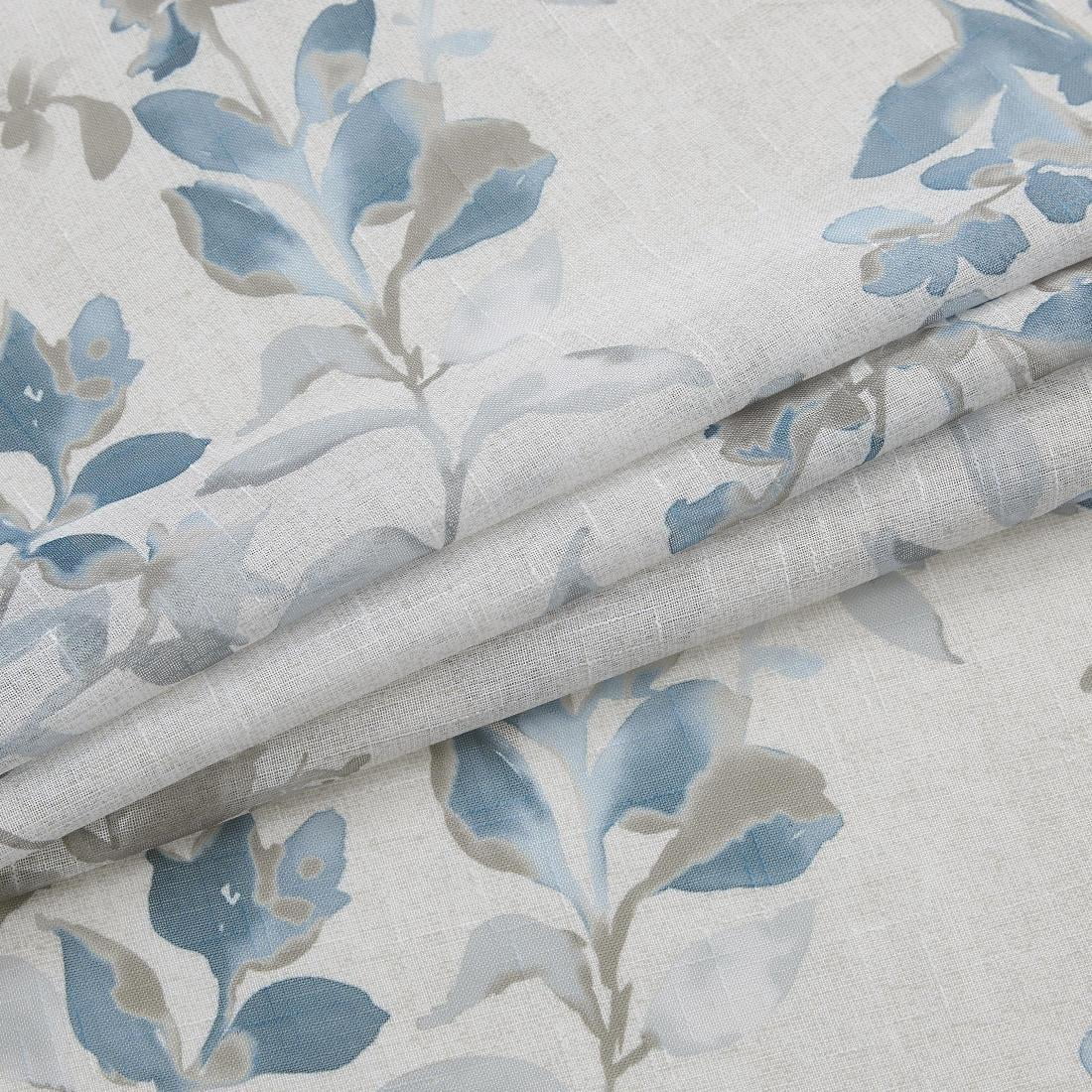 AZZCIA Sheer Curtains 52"x84", Blue Grey Botanical Leaf Print Linen Texture Grommet Drapes for Bedroom