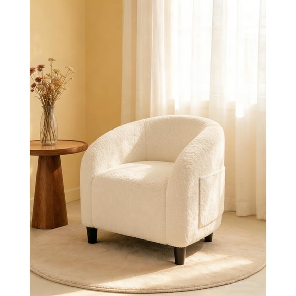 Accent Chair Boucle Barrel Chairs Living Room Chairs Round Armchairs for Bedroom Waiting Room Office Reception Chairs(Beige)