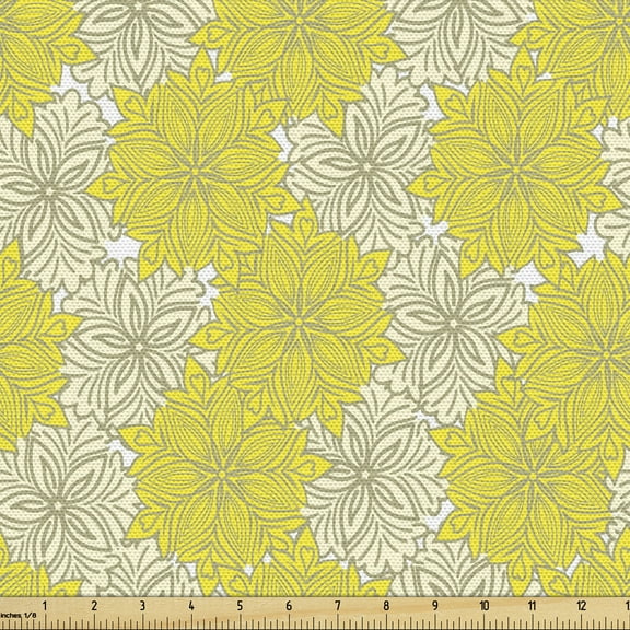 Ambesonne Yellow Flower Fabric by the Yard Upholstery, Fresh Garden Art, 5 Yards, Yellow Cream