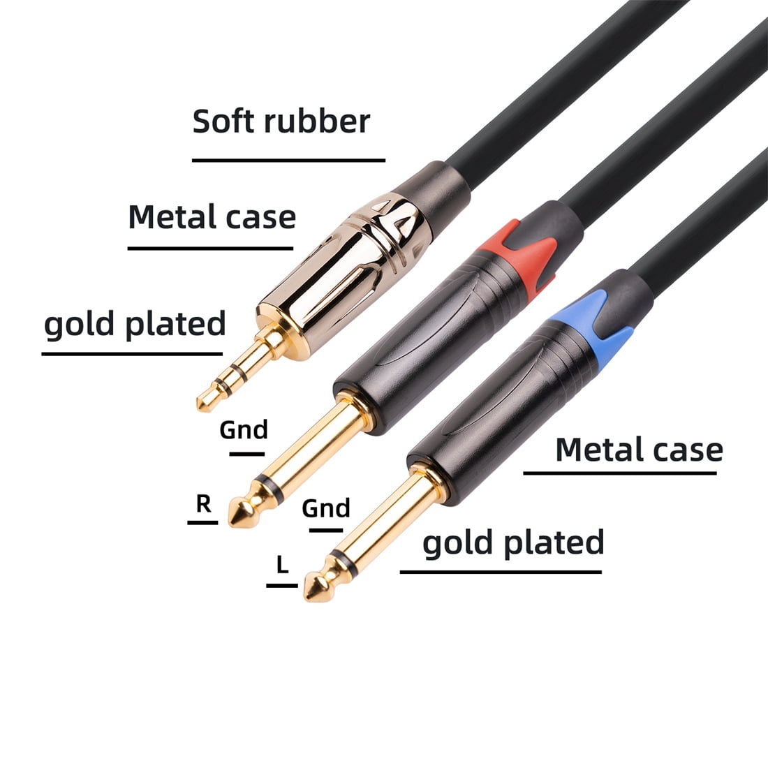 3.5mm to Dual 6.5mm Adapter Jack Audio Cable Double 6.35mm Male 1/4Inch  Mono Jack to Stereo 1/8Inch 3.5mm Aux Cord, 2M 