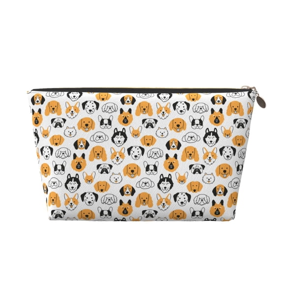 Picia Dog Faces Printed Leather Travel Toiletry Bag,Cosmetic Organizer, Makeup Travel Bag, Durable Travel Pouch, Compact Toiletry Bag, Travel Accessories