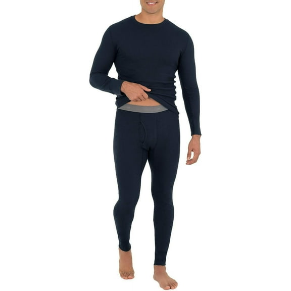 Fruit of the Loom Men's Recycled Waffle Thermal Underwear Set (Top and Bottom) - Navy
