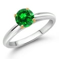 thumbnail image 2 of Gem Stone King 925 Sterling Silver with 10K Yellow Gold Green Created Emerald Solitaire Engagement Ring for Women (1.00 Cttw, Gemstone May Birthstone, Round 6MM, Available in Size 5, 6, 7, 8, 9), 2 of 4