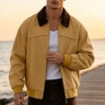 thumbnail image 2 of Winter Jackets for Men Cotton Contrast Color Washed Vintage Work Jacket Lapel Long Sleeve Full Zip Loose Casual Outer Coat Fashion Casual Coats, 2 of 9