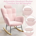 thumbnail image 2 of UHOMEPRO Modern Teddy Fabric Rocking Chair, Accent Rocker Chair with High Backrest, Accent Glider Rocker for Living Room Bedroom Playroom, Pink, 2 of 7
