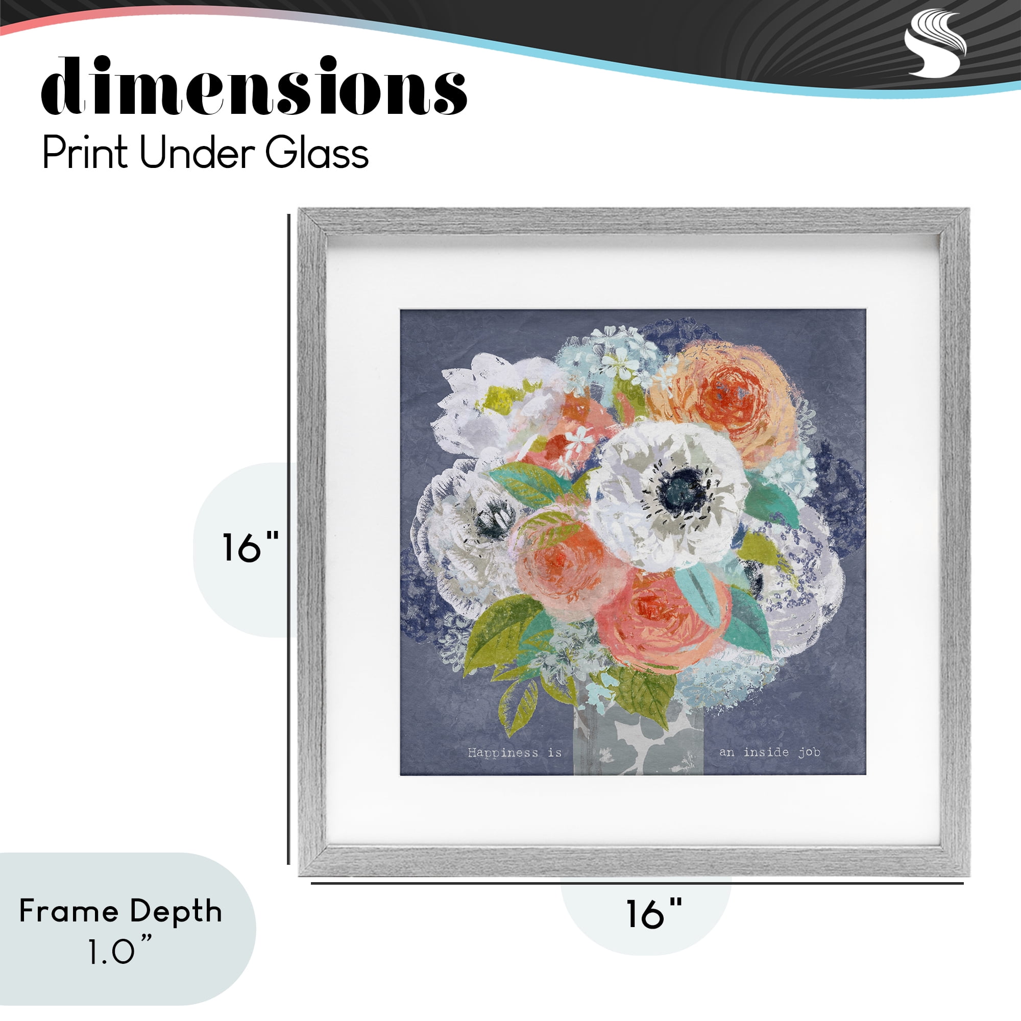 Stupell Industries Happiness Is An Inside Job Gray Framed Print Under Glass, design by Suzanne Nicoll
