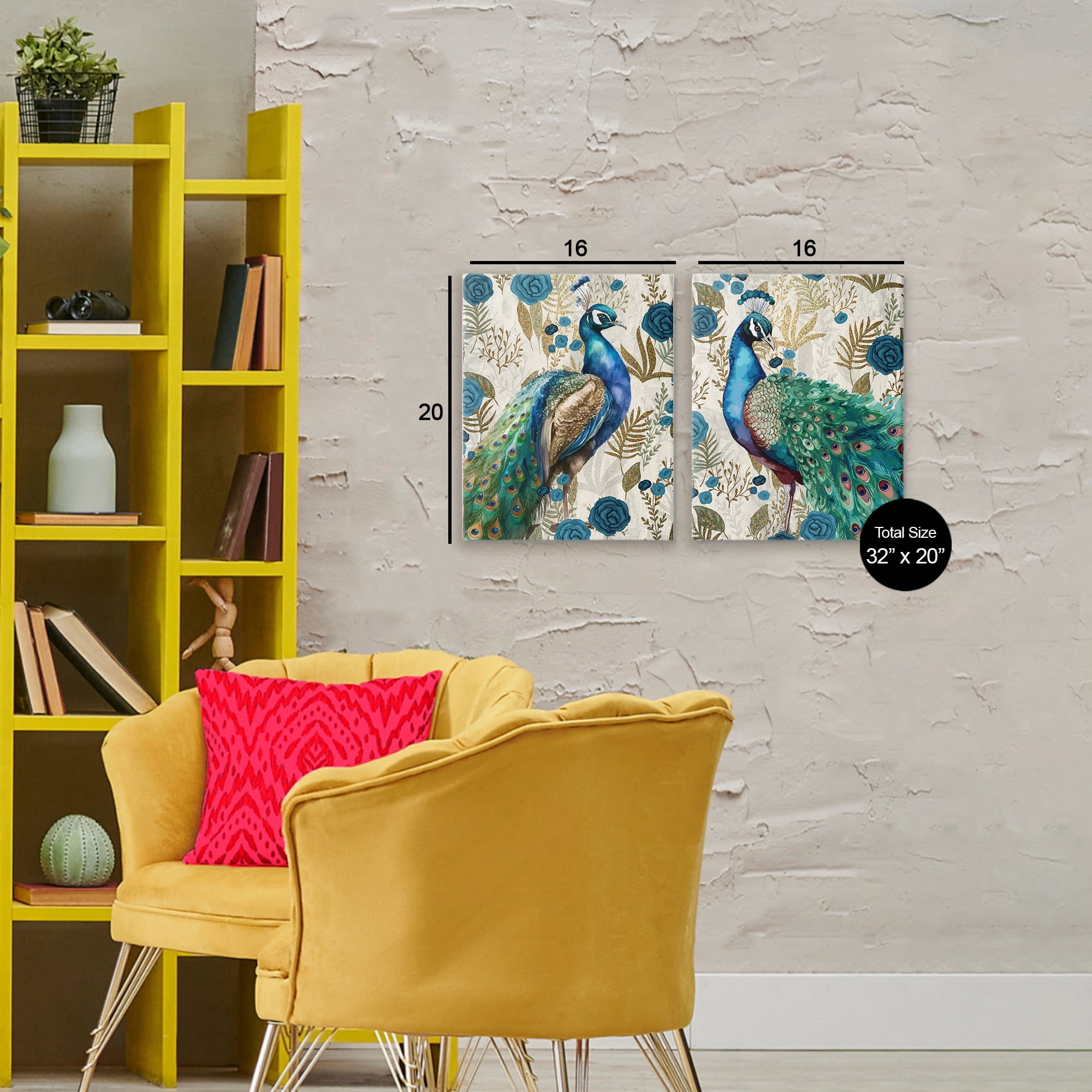 Stupell Industries Floral Peacock Pride 2 Piece Canvas Wall Art Set, design by Kim Allen
