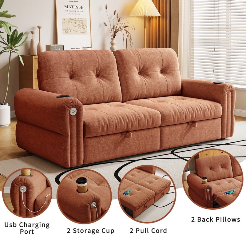 77" Convertible Sofa Bed – 2-in-1 Loveseat & Guest Bed, Chenille Fabric, 600lb Capacity
