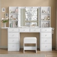 thumbnail image 1 of Vanity Desk & Power Outlet, Makeup Vanity with Mirror and 10 LED Lights, 3 Lighting Modes Brightness Adjustable, Makeup Table with 4 Shelves and Fold-up Panel, Vanity Set for Bedroom, 1 of 7
