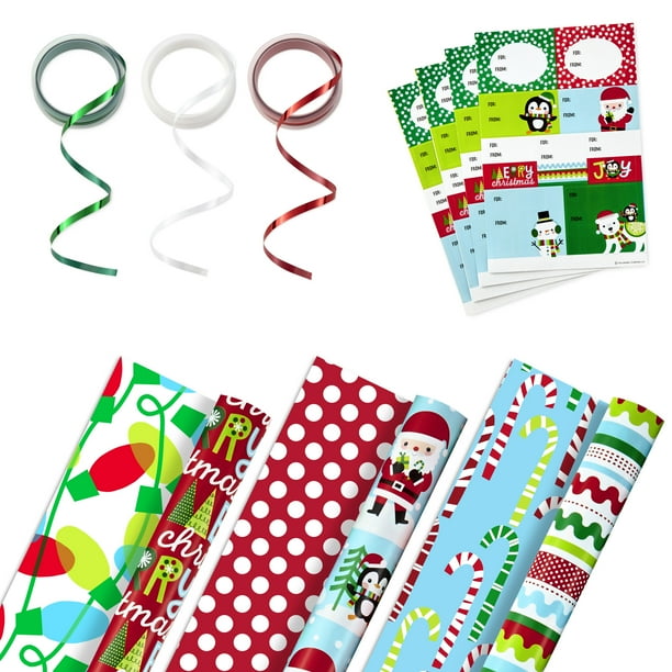 Hallmark Reversible Christmas Wrapping Paper Set with Ribbon and Gift ...