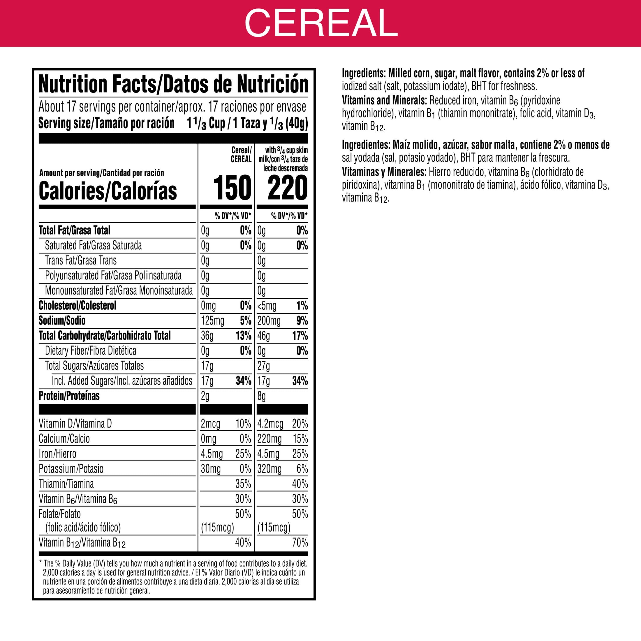 (10 pack) Kellogg's Zucaritas Original Breakfast Cereal, 6 Vitamins and Minerals, 25 oz