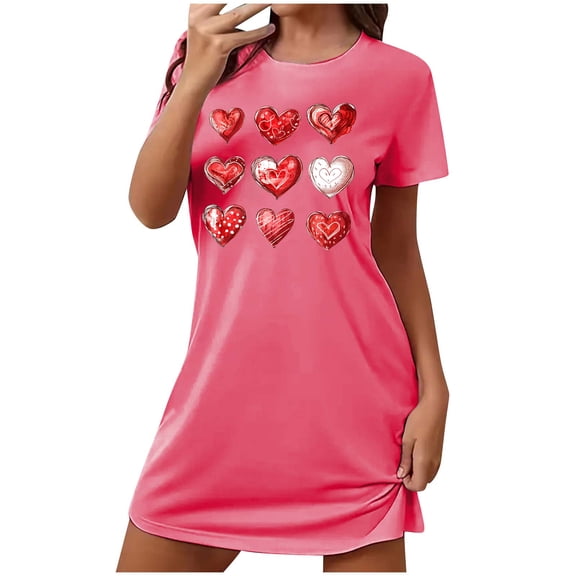 Wensltd Women Lightweight Summer Loose Nightdress Knee Length Short Sleeve Round Neck Sleep Dress