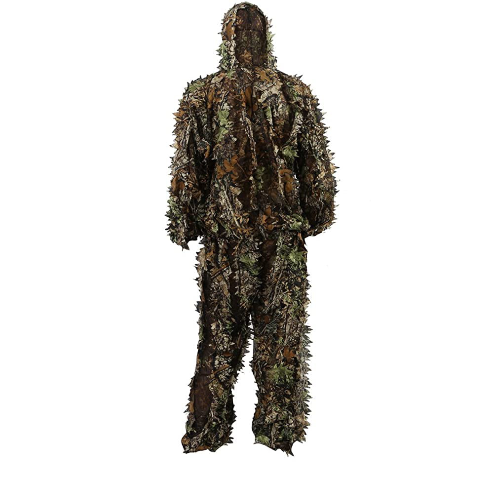 Ghillie Suit 3D Leaf Camouflage Camo Clothing Woodland Tree Hunting Outfit 2 pc 