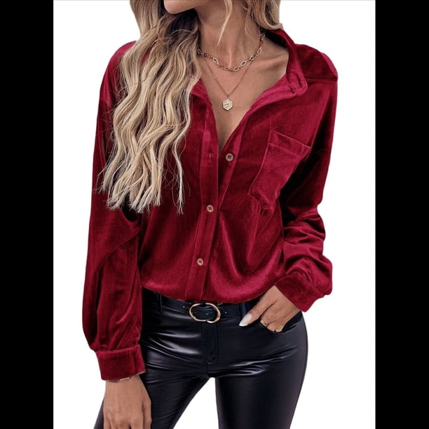 Cárdigan de Terciopelo de Larga de Invierno para Mujer, Blusa Informal con Botones, Blusas para Mujer Verde M