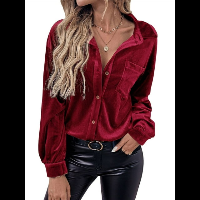 Cárdigan de Terciopelo de Larga de Invierno para Mujer, Blusa Informal con Botones, Blusas para Mujer Verde M