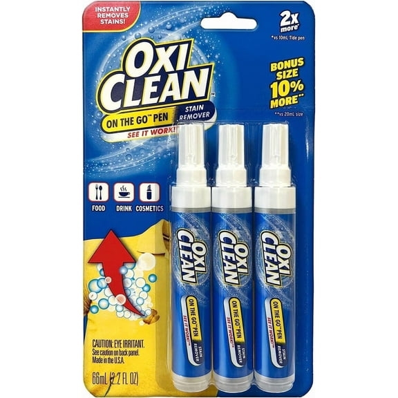 OxiClean Stain Remover Pens - Dry Clean Safe, Instant Spot Cleaning for All Laundry Stains - Travel Size (3 CT x 2.2 fl oz) Pack of 1 (ONE)