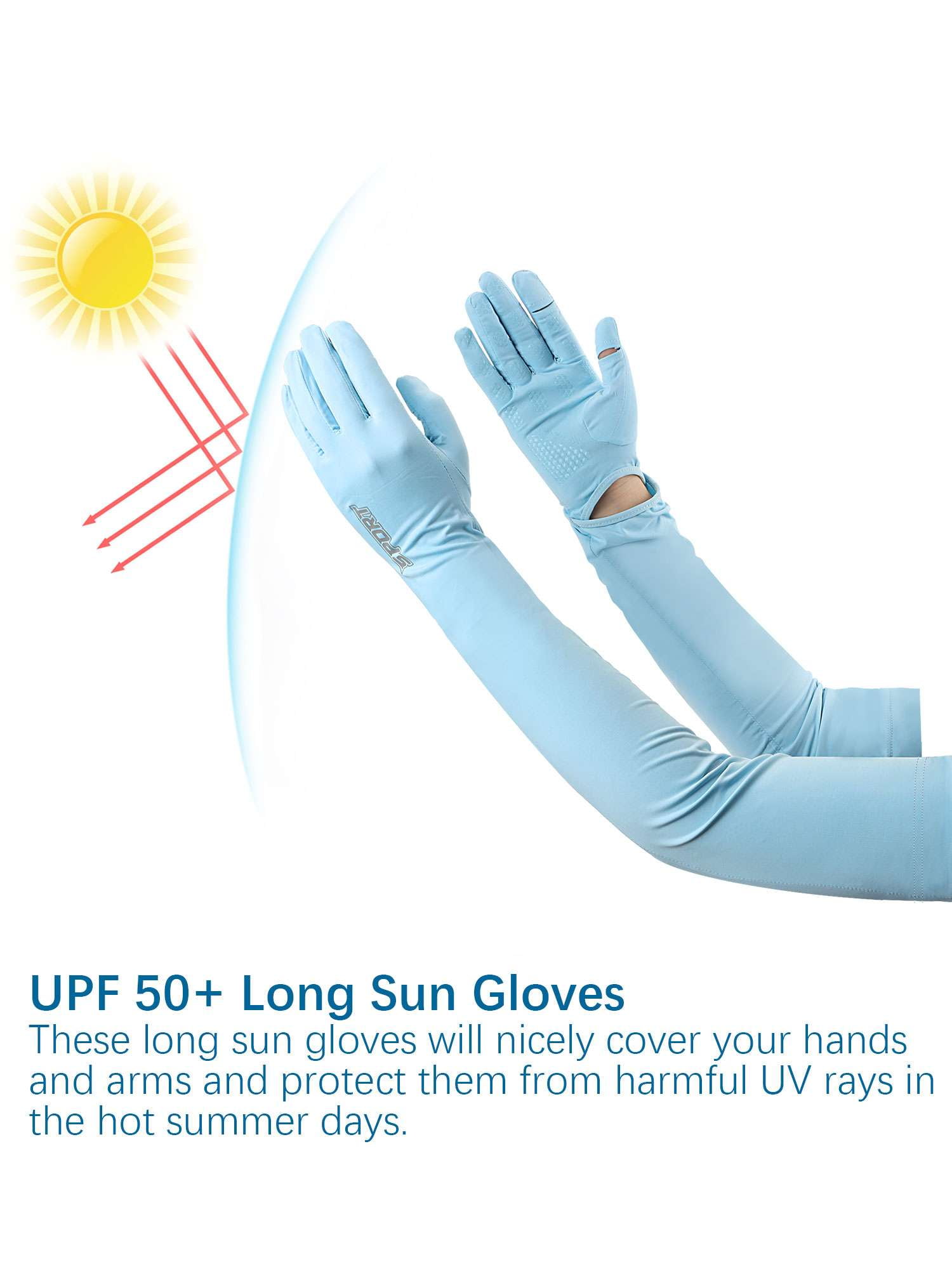 Deago UV Long Sun Gloves Women's Sunblock Driving Gloves Non Slip