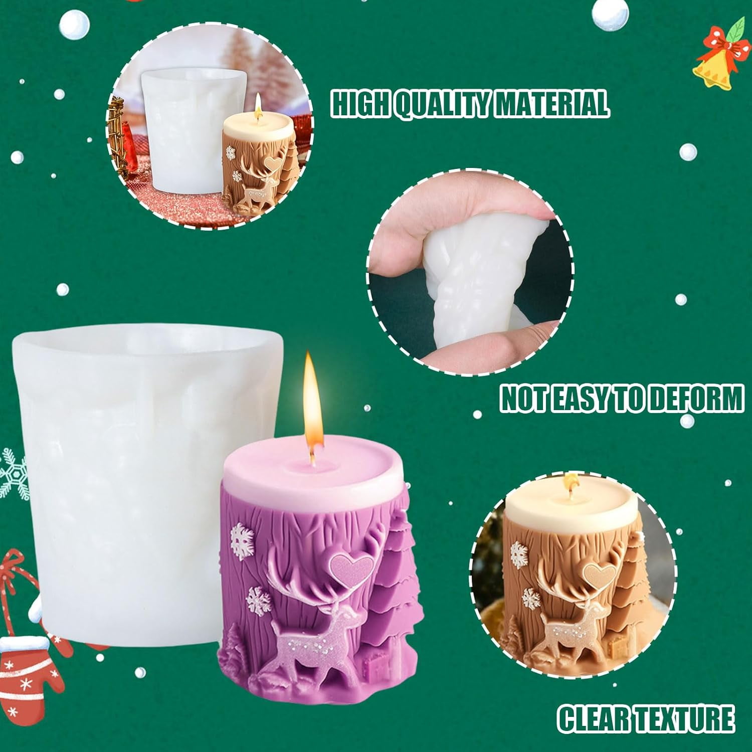 ABCISI Elk Candle Moulds for Candle Making, Deer Pattern Pillar Candle Mold, Christmas Reindeer Silicone Mold for Soy Wax Candle, Aromatherapy Candle, Gypsum, Plaster, Home Decor (Elk Molds)