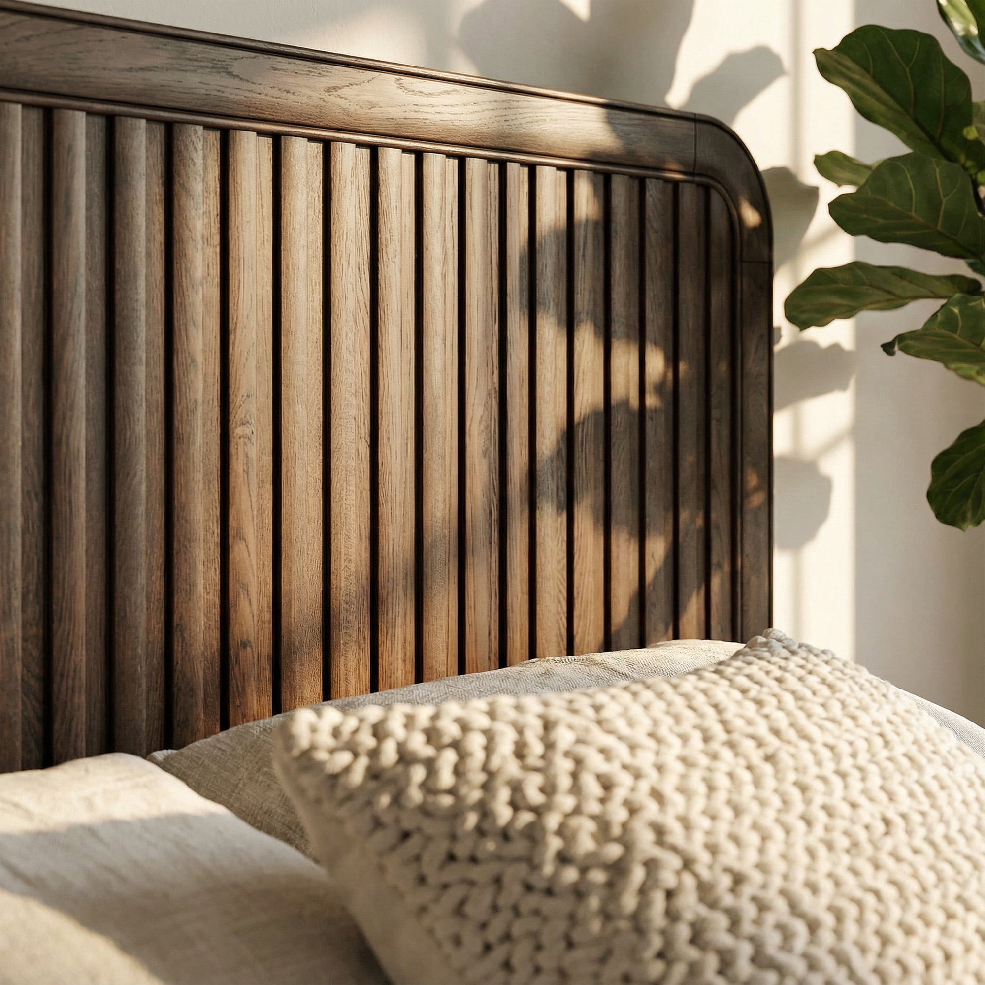 Fluest Queen Bed Frame with Slat Headboard, Solid Wood Bed Frame, No Box Spring Needed, Noise-Free, Rustic Brown