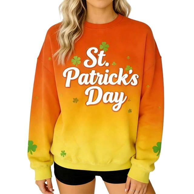 Camiseta de Cuello de Tripulación de Manga Larga de las Mujeres Camiseta Festiva Casual con Impresión Del Día de San Patricio