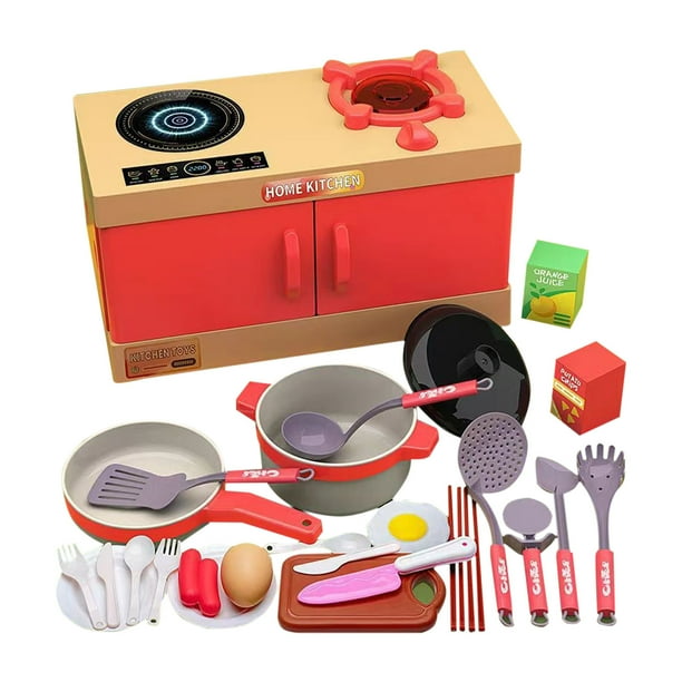 Cocina de juguete para niños, juego de cocina de 33 piezas con placa de cocina interactiva, accesorios realistas, comida de juguete, juguete educativo para niños y niñas de 3 años en adelante.