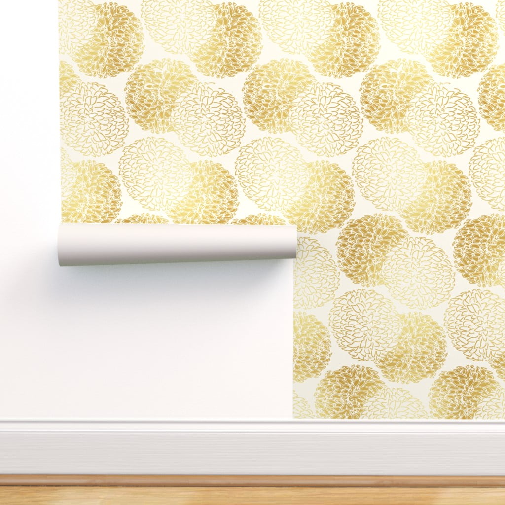 Peel & Stick Wallpaper Swatch - Gold Asian Floral Peony Gender Neutral  Custom Removable Wallpaper by Spoonflower 